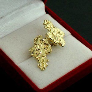 Real 10K Yellow Gold Large Nugget Stud Earrings For Men & Women